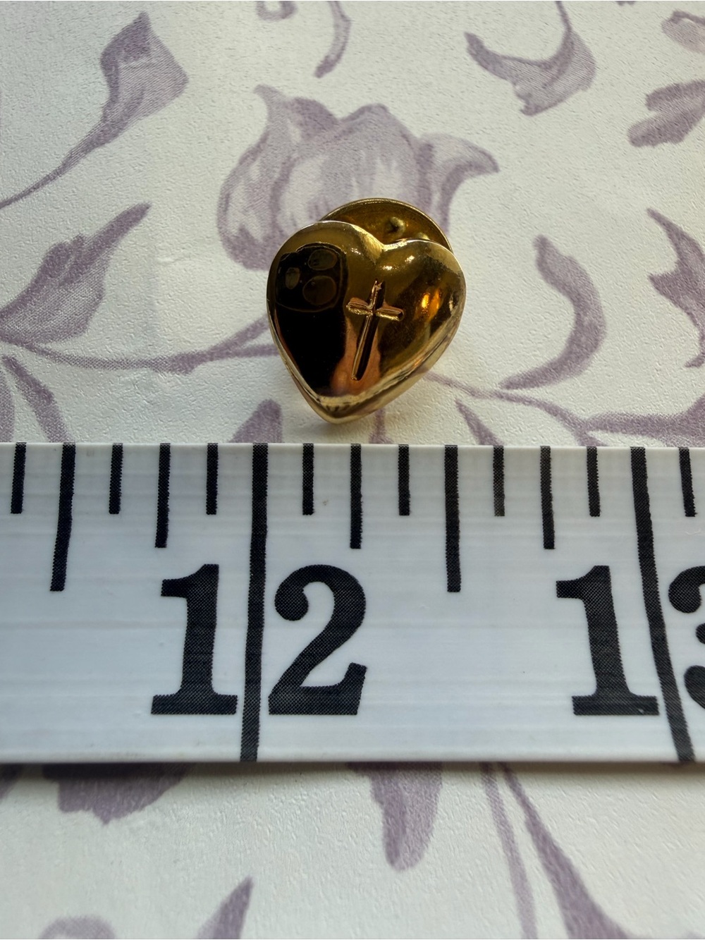 Gold Heart Pin with Cross Accent